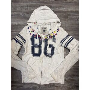 Vintage PINK Victoria's Secret Full Zip Hoodie 86 Floral Embellished Women's M